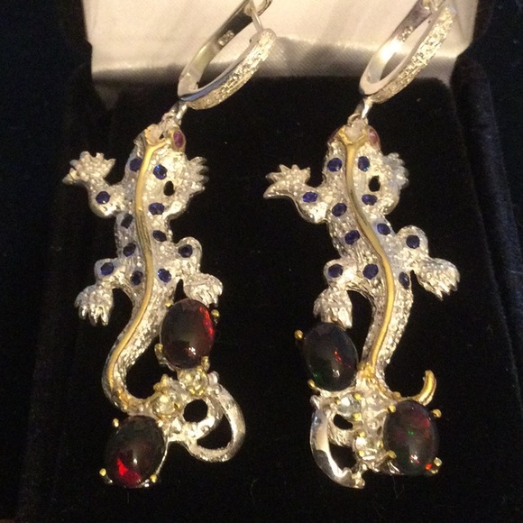 Atlanta Gem & Mineral Show Jewelry - ⭐️HOLD NANCY ONLY⭐️Genuine Black Opal Earrings with Sapphires⭐️